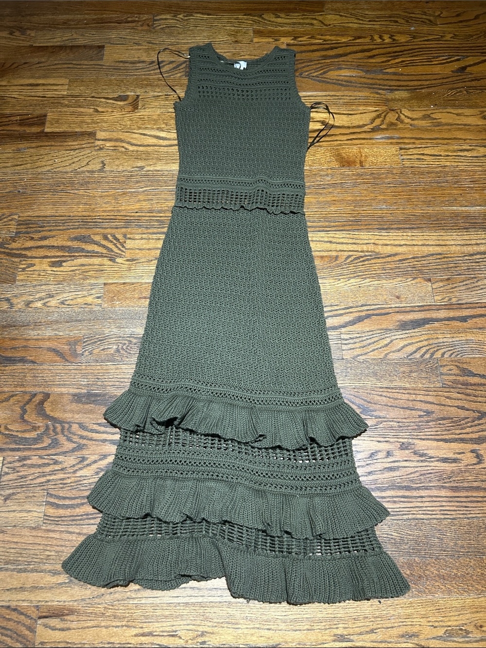 Olive Green Crochet Tiered Ruffle Maxi Dress